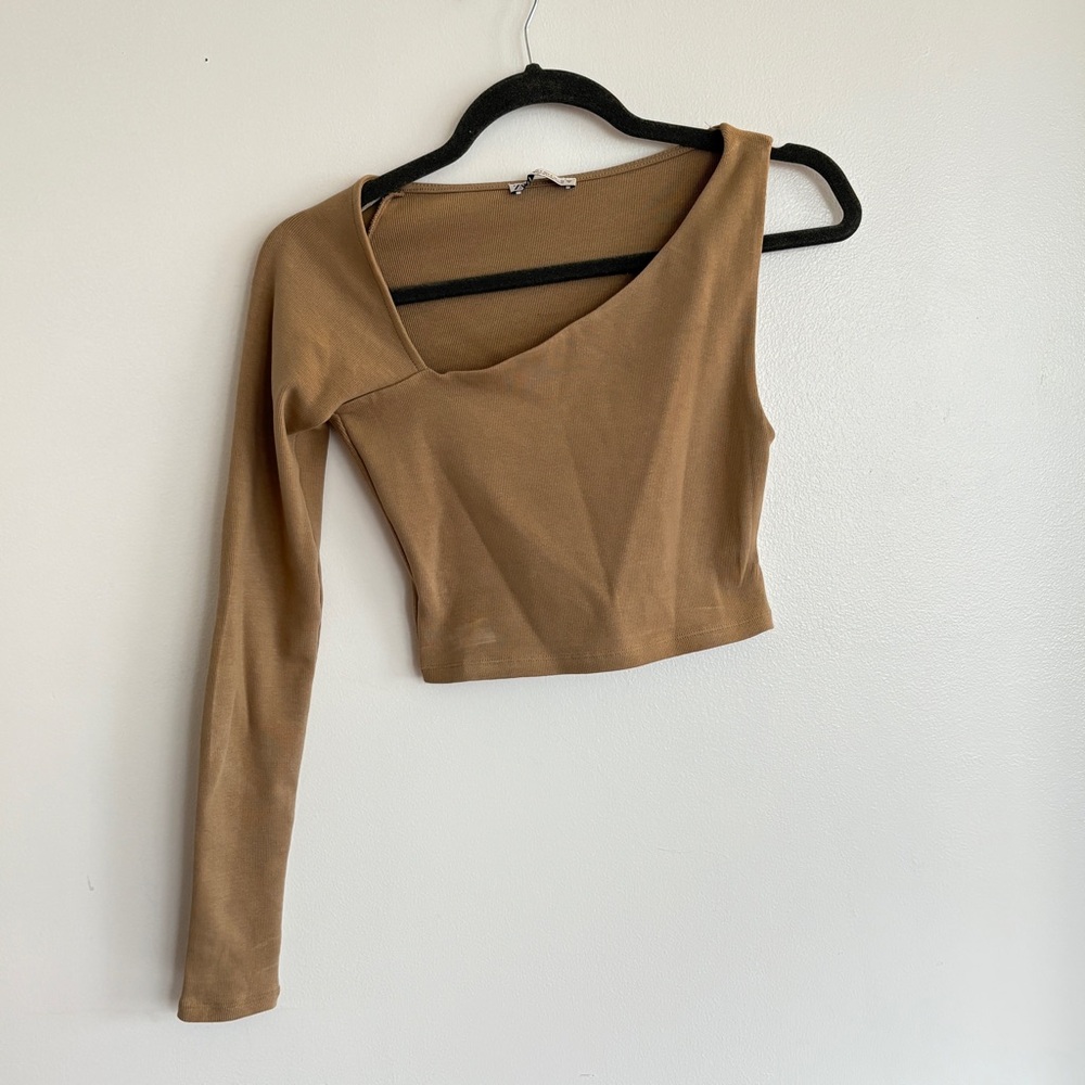 Zara Brown Long Sleeve Asymmetrical Crop Bodysuit